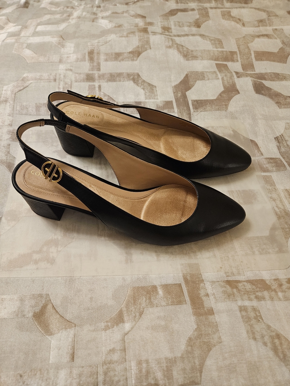 Cole Haan Black Leather Go To Slingback Block Heel Mules